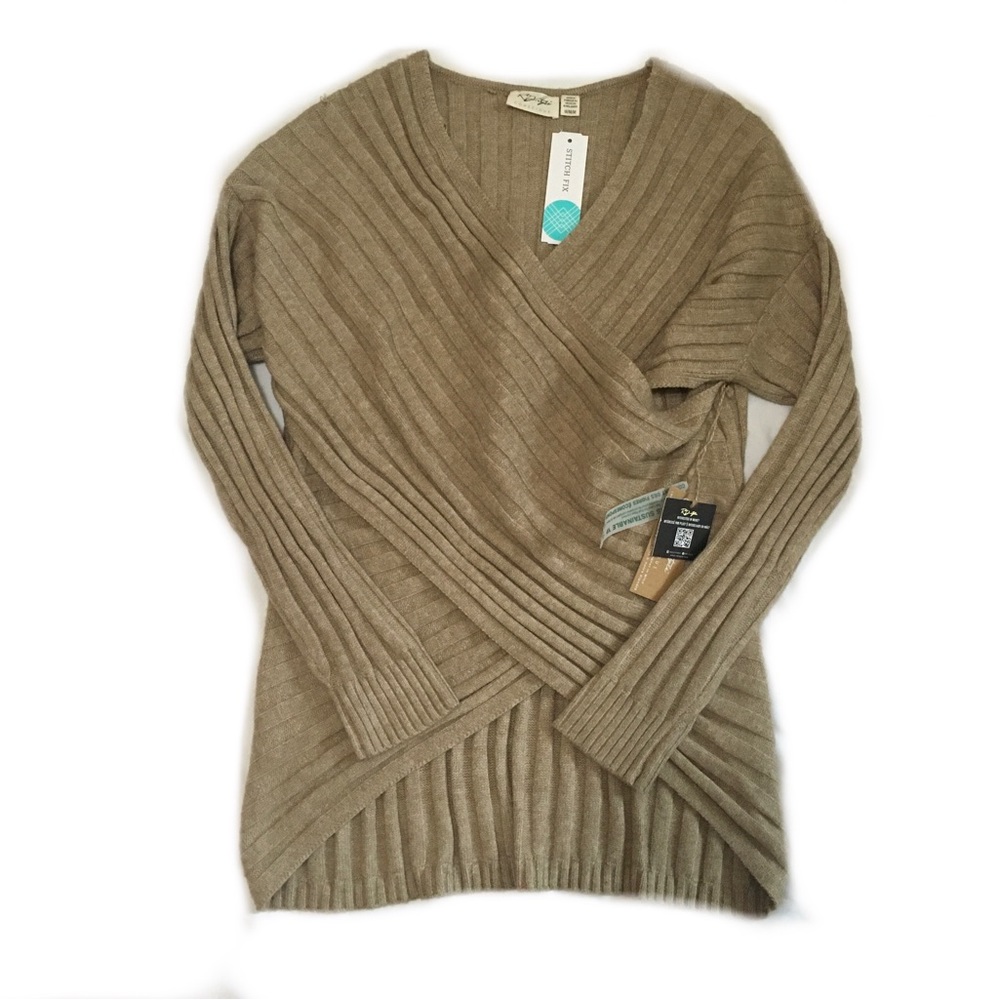NEW RD STYLE WRAP SWEATER SIZE MEDIUM TAN RIBBED